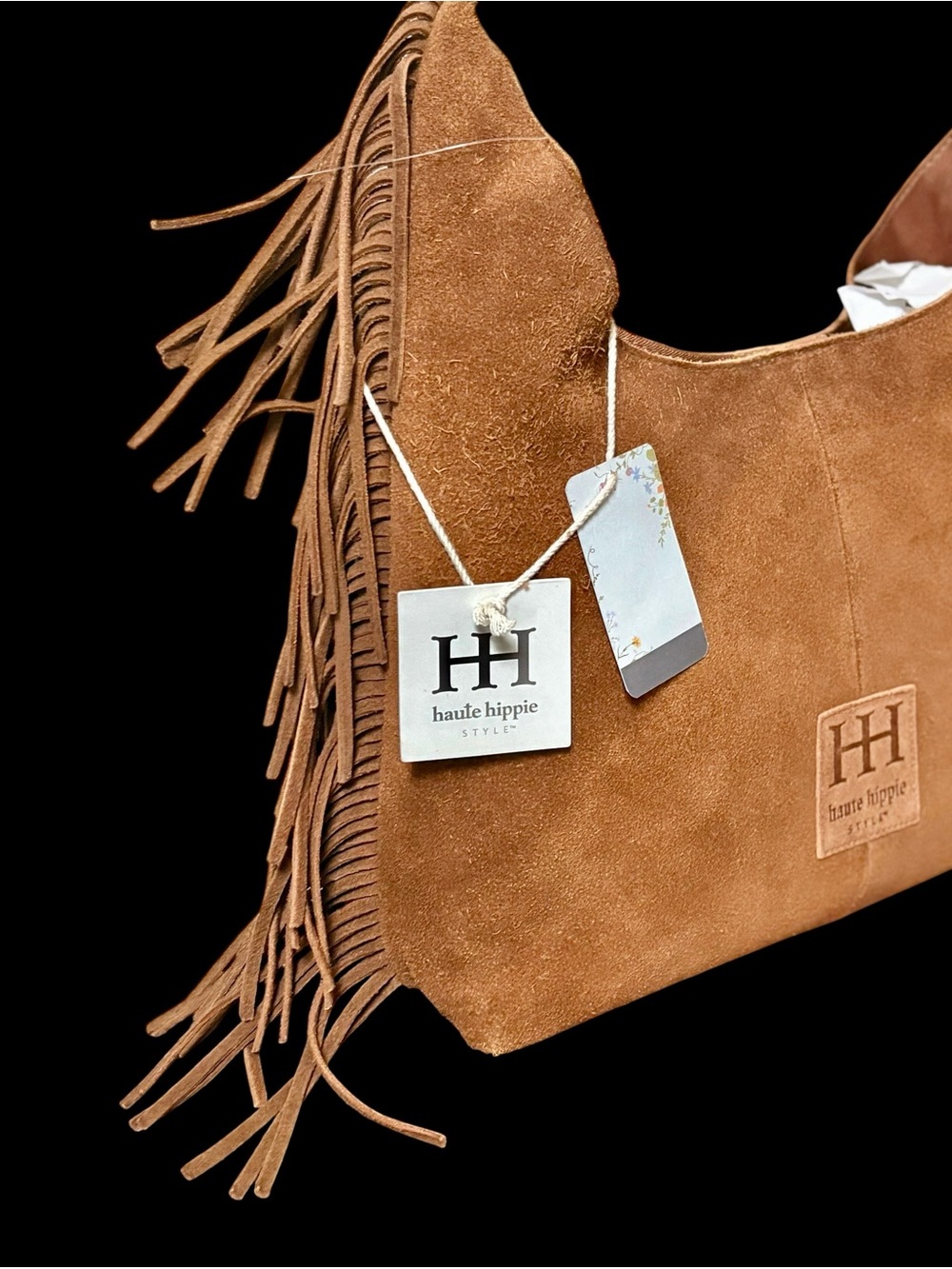 NWT Haute Hippie Suede Fringe Hobo Shoulder Bag Cognac Brown Boho Western Y2K - Picture 4 of 16